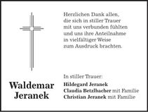 Traueranzeige Waldemar Jeranek