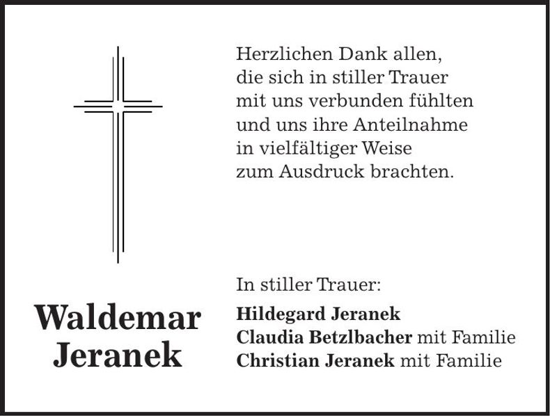 Traueranzeige Waldemar Jeranek