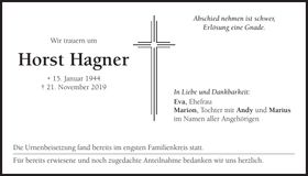 Traueranzeige Horst Hagner