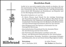 Traueranzeige Ida Hillebrand