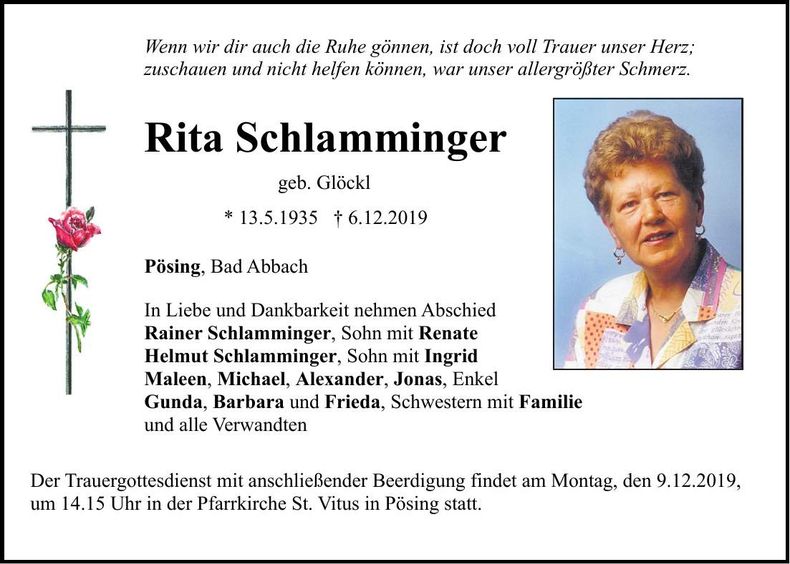 Traueranzeige Rita Schlamminger