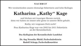 Traueranzeige Katharina Kage