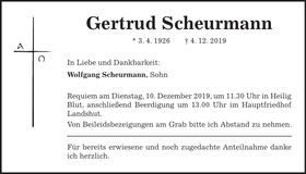 Traueranzeige Gertrud Scheurmann