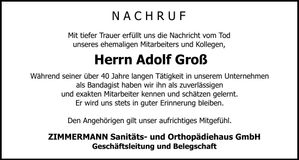 Traueranzeige Adolf Groß