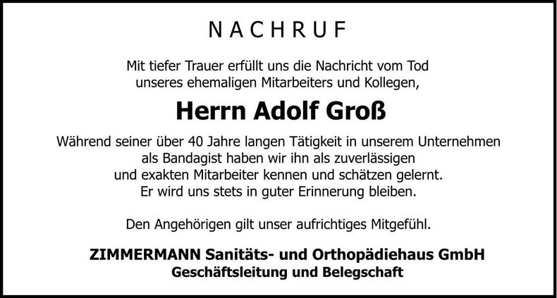 Traueranzeige Adolf Groß