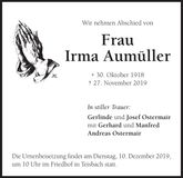 Traueranzeige Irma Aumüller