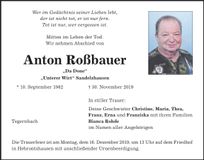 Traueranzeige Doni Roßbauer