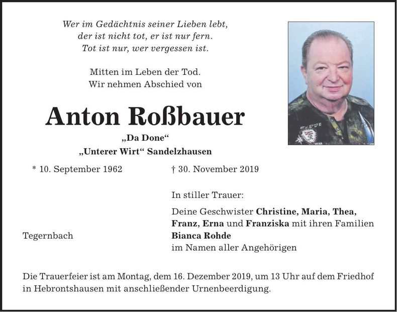 Traueranzeige Doni Roßbauer