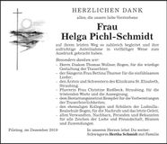 Traueranzeige Helga Pichl-Schmidt