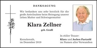 Traueranzeige Klara Zellner