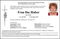 Traueranzeige Ilse Huber