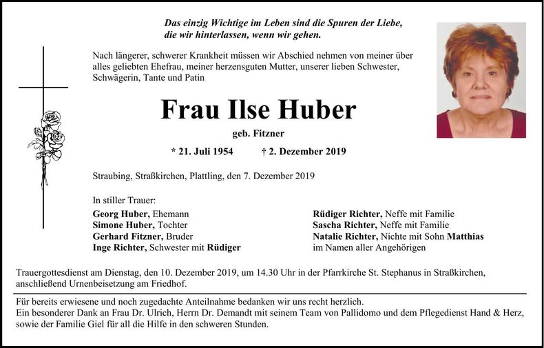 Traueranzeige Ilse Huber