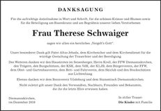 Traueranzeige Schwaiger Therese