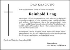 Traueranzeige Reinhold Lang
