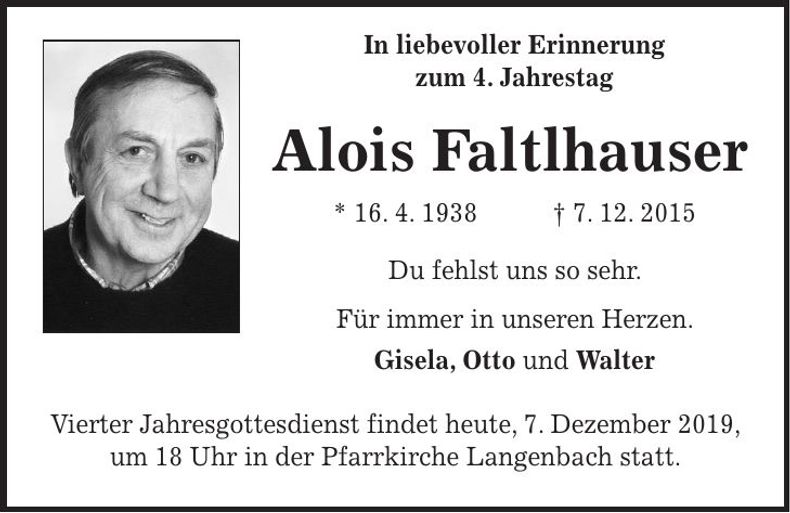 Traueranzeige Alois Faltlhauser