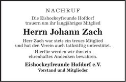 Traueranzeige Johann Zach