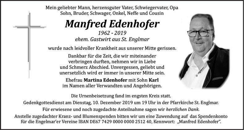 Traueranzeige Manfred Edenhofer