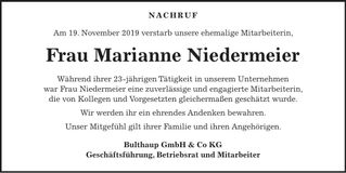 Traueranzeige Marianne Niedermeier
