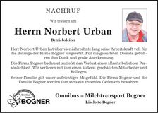 Traueranzeige Norbert Urban