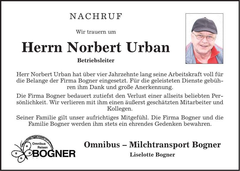 Traueranzeige Norbert Urban