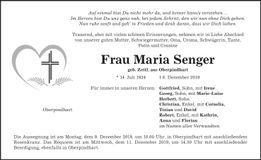 Traueranzeige Maria Senger
