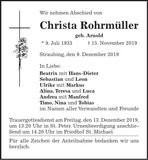 Traueranzeige Christa Rohrmüller