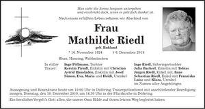 Traueranzeige Mathilde Riedl