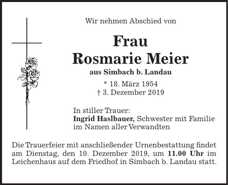 Traueranzeige Rosmarie Meier
