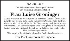 Traueranzeige Luise Gröninger