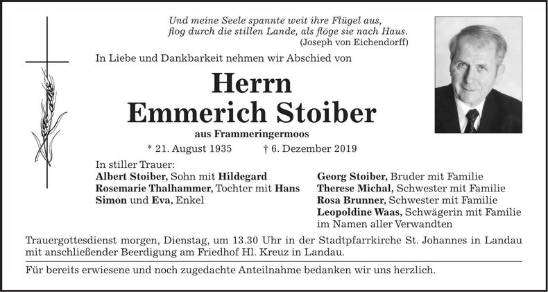 Traueranzeige Emmerich Stoiber