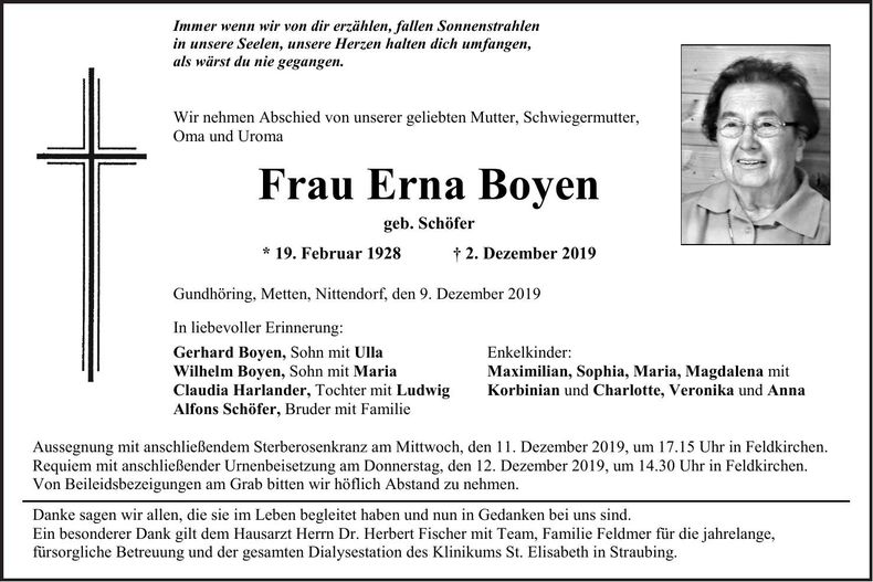 Traueranzeige Erna Boyen