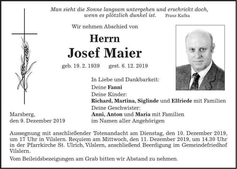 Traueranzeige Josef Maier