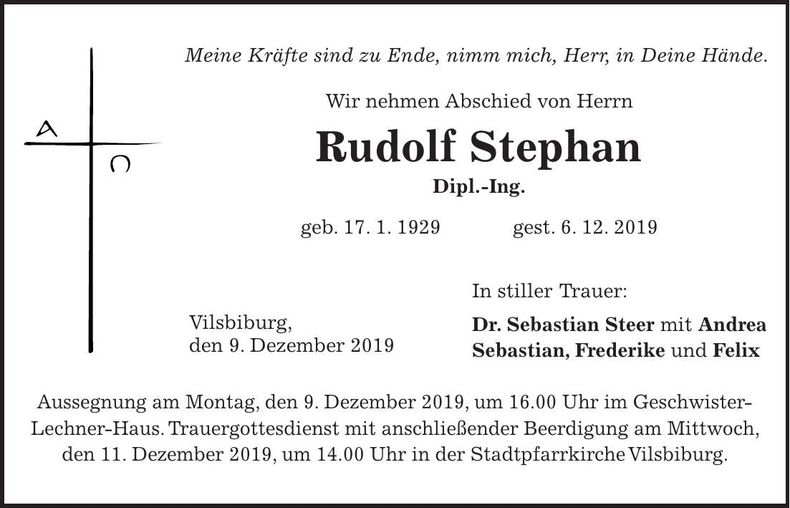 Traueranzeige Rudolf Stephan