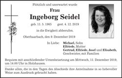 Traueranzeige Ingeborg Seidel