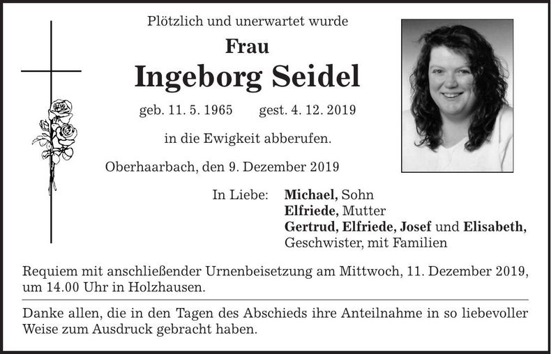 Traueranzeige Ingeborg Seidel
