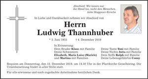 Traueranzeige Ludwig Thannhuber