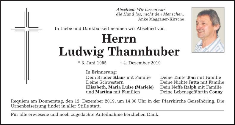 Traueranzeige Ludwig Thannhuber
