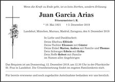 Traueranzeige Juan Garcia Arias