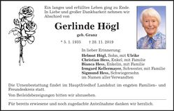 Traueranzeige Gerlinde Högl