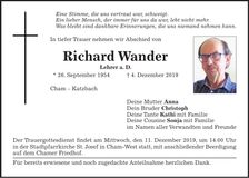 Traueranzeige Richard Wander