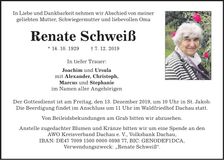 Traueranzeige Renate Schweiß