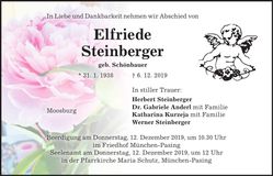 Traueranzeige Elfriede Steinberger