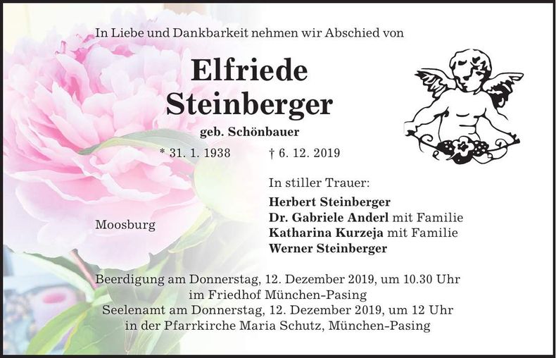 Traueranzeige Elfriede Steinberger