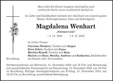 Traueranzeige Magdalena Wenhart