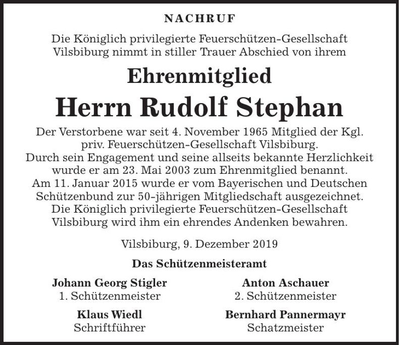 Traueranzeige Rudolf Stephan