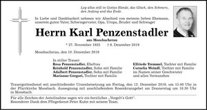 Traueranzeige Penzenstadler Karl