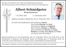 Traueranzeige Albert Schmidpeter