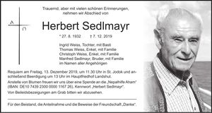 Traueranzeige Herbert Sedlmayr