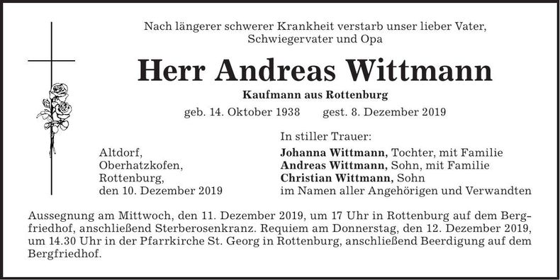 Traueranzeige Andreas Wittmann