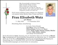 Traueranzeige Elisabeth Wutz